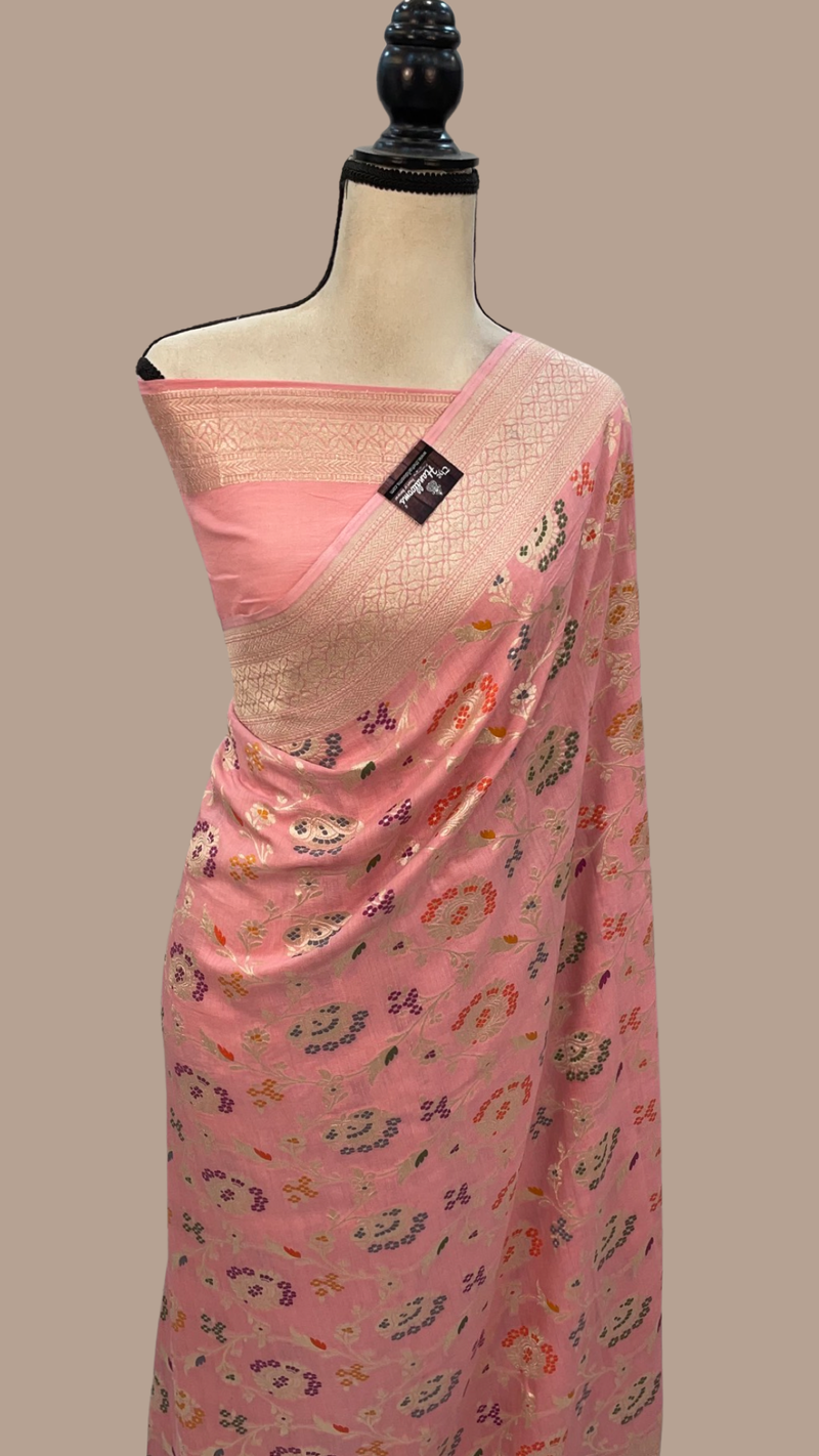 Moonga Georgette Handloom Banarasi Saree - All over meenakari - The Handlooms