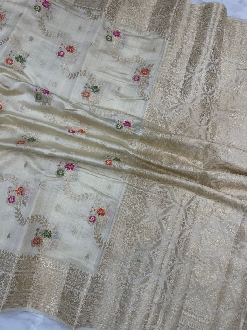 Pure Dupion Silk Banarasi Saree - Gold Zari - The Handlooms