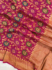 Pure Georgette Banarasi Bandhej Handloom Saree - with meenakari work - The Handlooms
