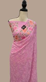 Pure Georgette Chikankari Handloom Banarasi Saree - The Handlooms