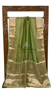 Green Pure Kora Tissue Handloom Banarasi Saree - Handwork - The Handlooms