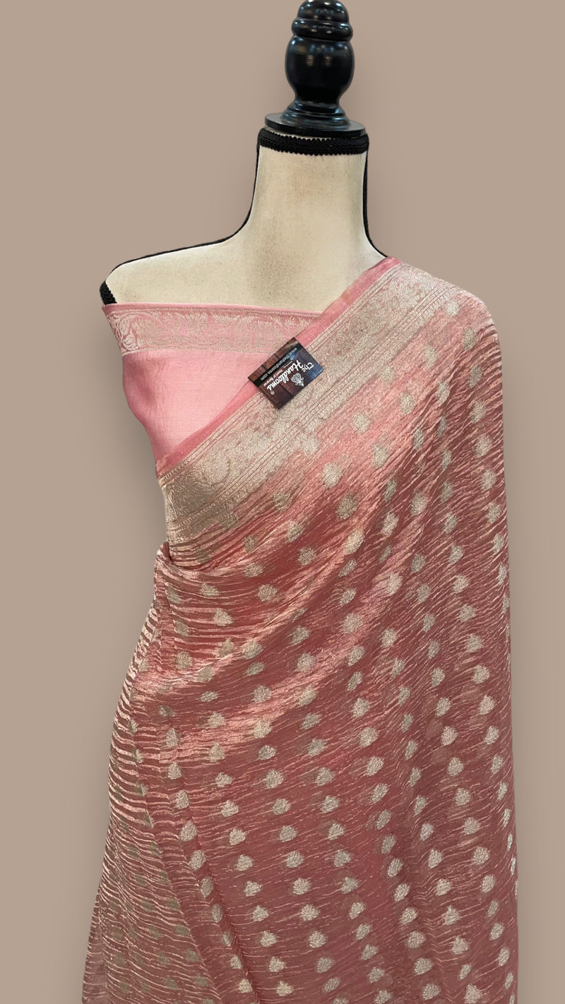 Pure Kora Tissue Crush Handloom Banarasi Saree - The Handlooms
