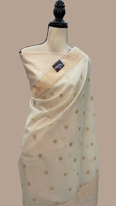 Pure Kora Tissue Handloom Banarasi Saree With All Over Sina Roopa Motifs
