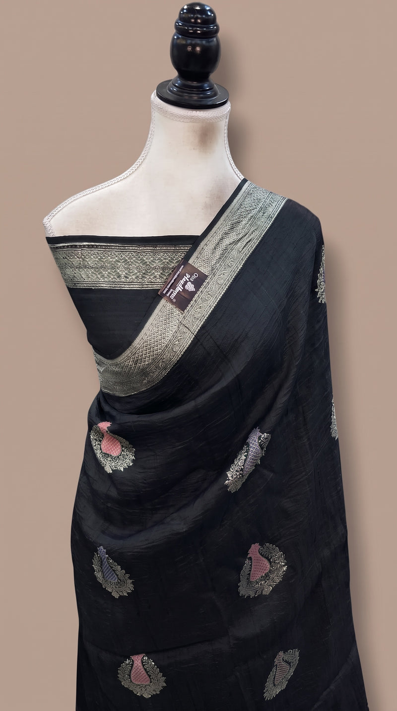 Pure Tussar Georgette Handloom Banarasi Saree - All Over Kadua Motifs With Meenakari