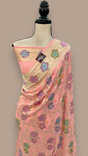 Khaddi Georgette Handloom Banarasi Saree - All over Jaal Work With Meenakari - The Handlooms