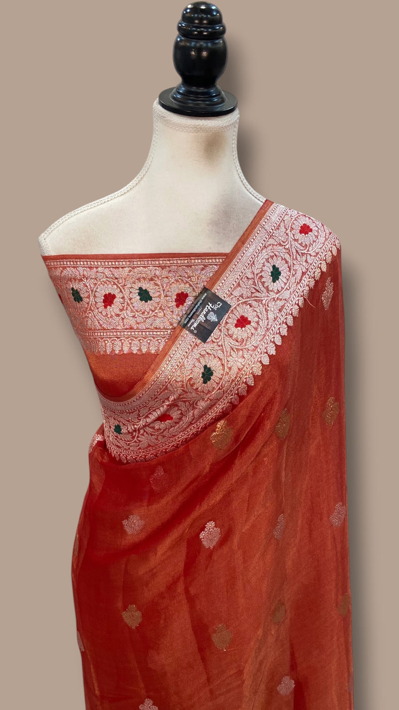 Handloom Banarasi Khaddi Georgette Saree | All-Over Sona Roopa Kadua Motifs & Meenakari
