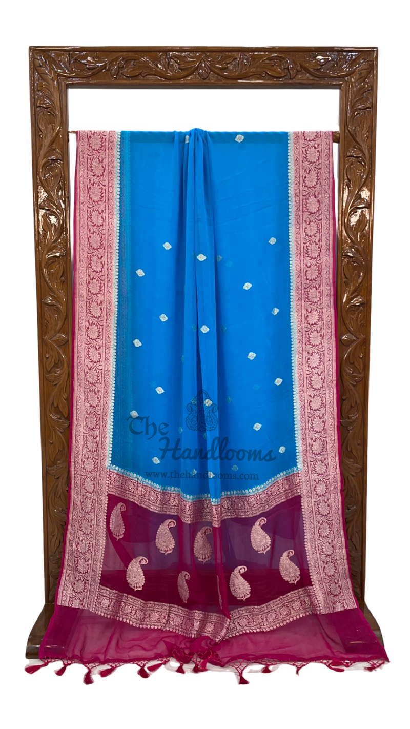 Peacock with Rani Pure Georgette Banarasi Saree - The Handlooms