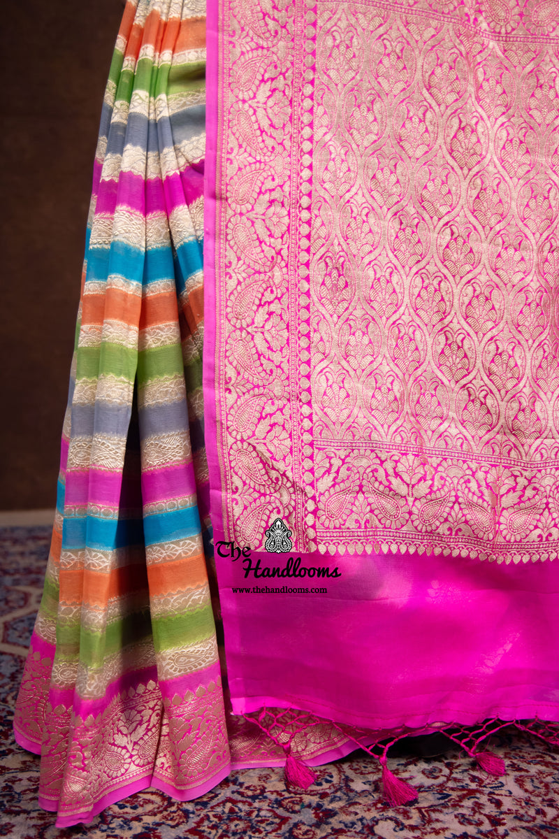 Rangkat Khaddi Georgette Handloom Banarasi Saree - The Handlooms