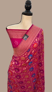 Pure Georgette Banarasi Bandhej Handloom Saree - with meenakari work - The Handlooms