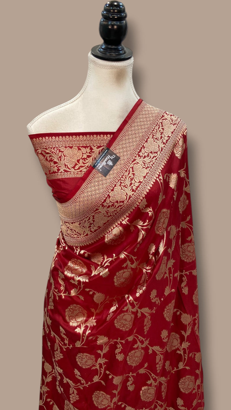 Pure Katan Silk Banarasi Handloom Saree - All Over Gold Zari Jaal Work