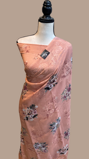 Pure Georgette  Digital Print with Chikankari Handloom Banarasi Saree - The Handlooms
