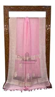 Pure Georgette Banarasi Handloom Saree - pink - The Handlooms