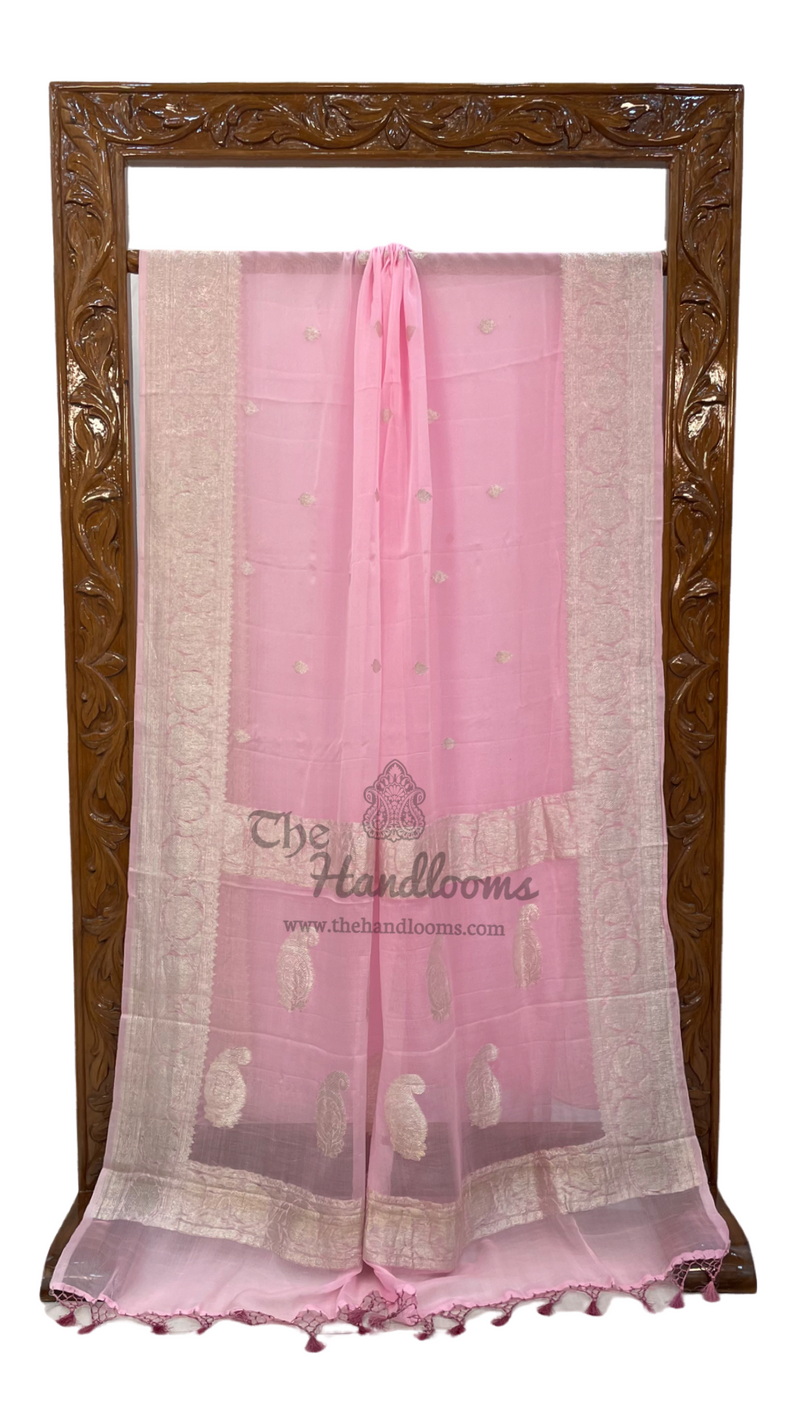 Pure Georgette Banarasi Handloom Saree - pink - The Handlooms