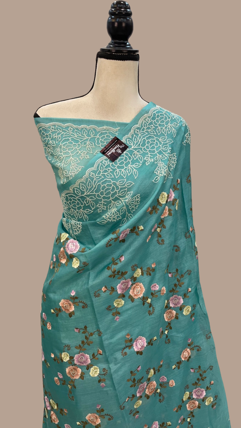 Tussar Silk Handloom Banarasi Saree With Chikankari - The Handlooms