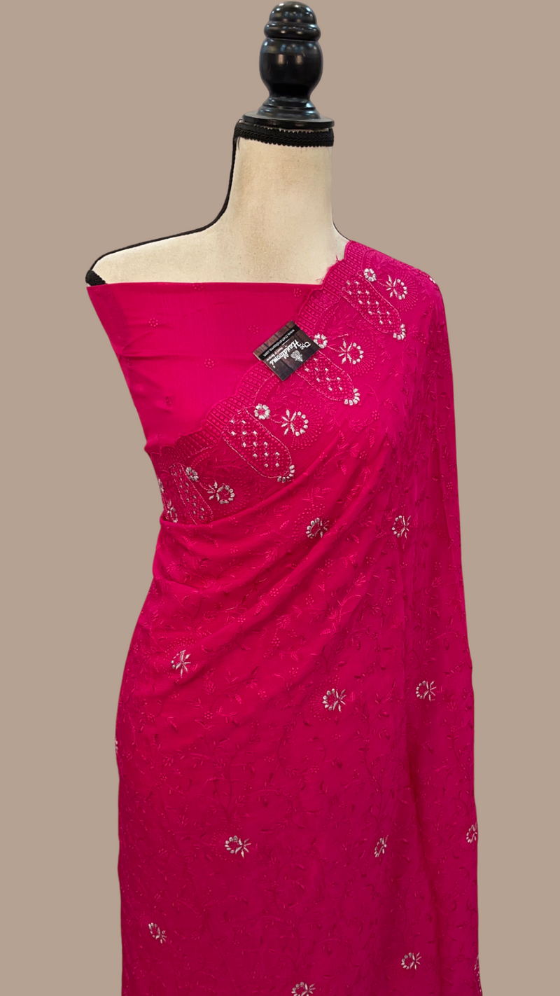 Pure Georgette Chikankari Handloom Banarasi Saree - The Handlooms