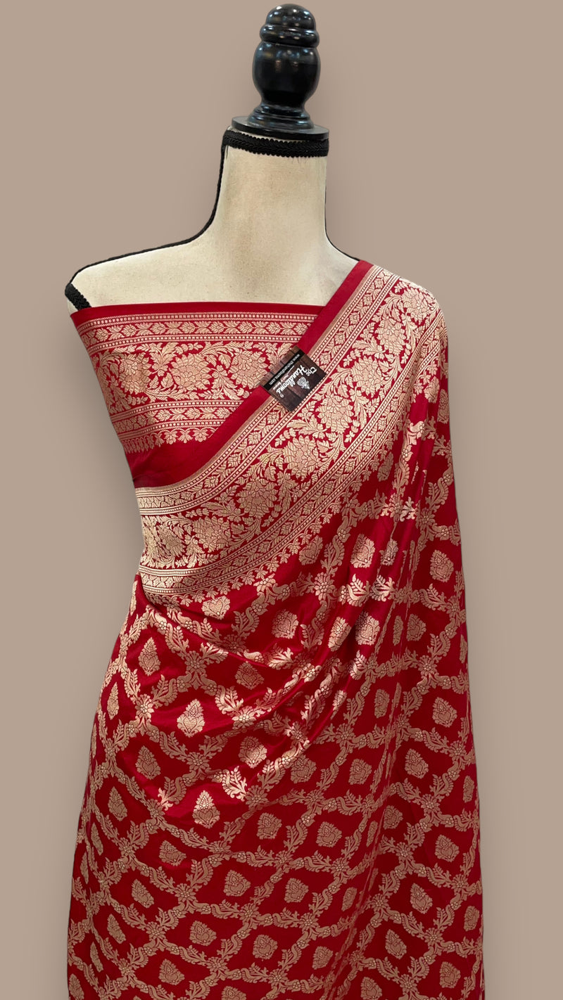 Pure Katan Silk Banarasi Handloom Saree - All Over Jaal Work - The Handlooms