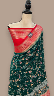 Pure Chiniya Silk Handloom Banarasi Saree with Chikankari - The Handlooms