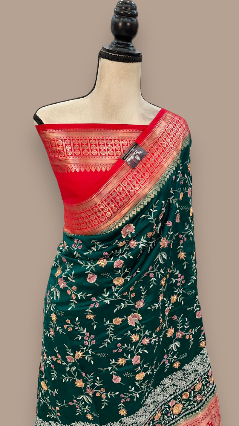 Pure Chiniya Silk Handloom Banarasi Saree with Chikankari - The Handlooms