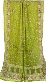 Pure Georgette Chikankari Handloom Banarasi Saree - The Handlooms