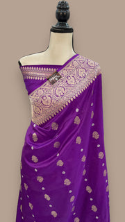 Pure Katan Silk Banarasi Handloom Saree - All over Sona Roopa Kadua motifs - The Handlooms