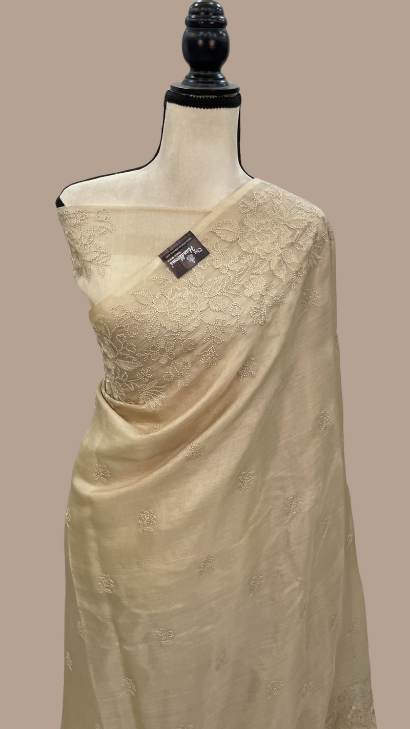 Tussar Silk Handloom Banarasi Saree With Chikankari - The Handlooms