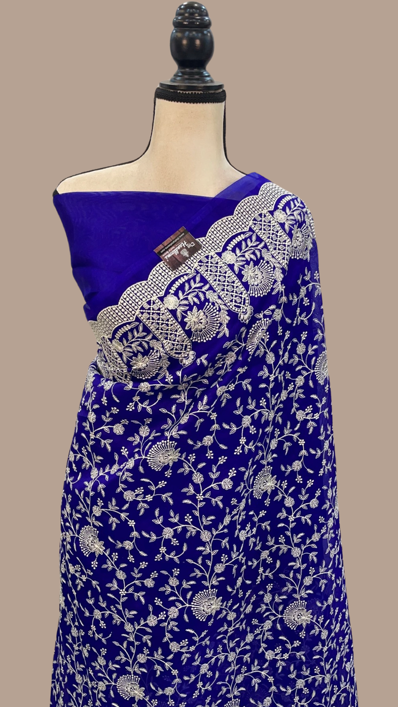 Pure Organza Chikankari Handloom Banarasi Saree - The Handlooms