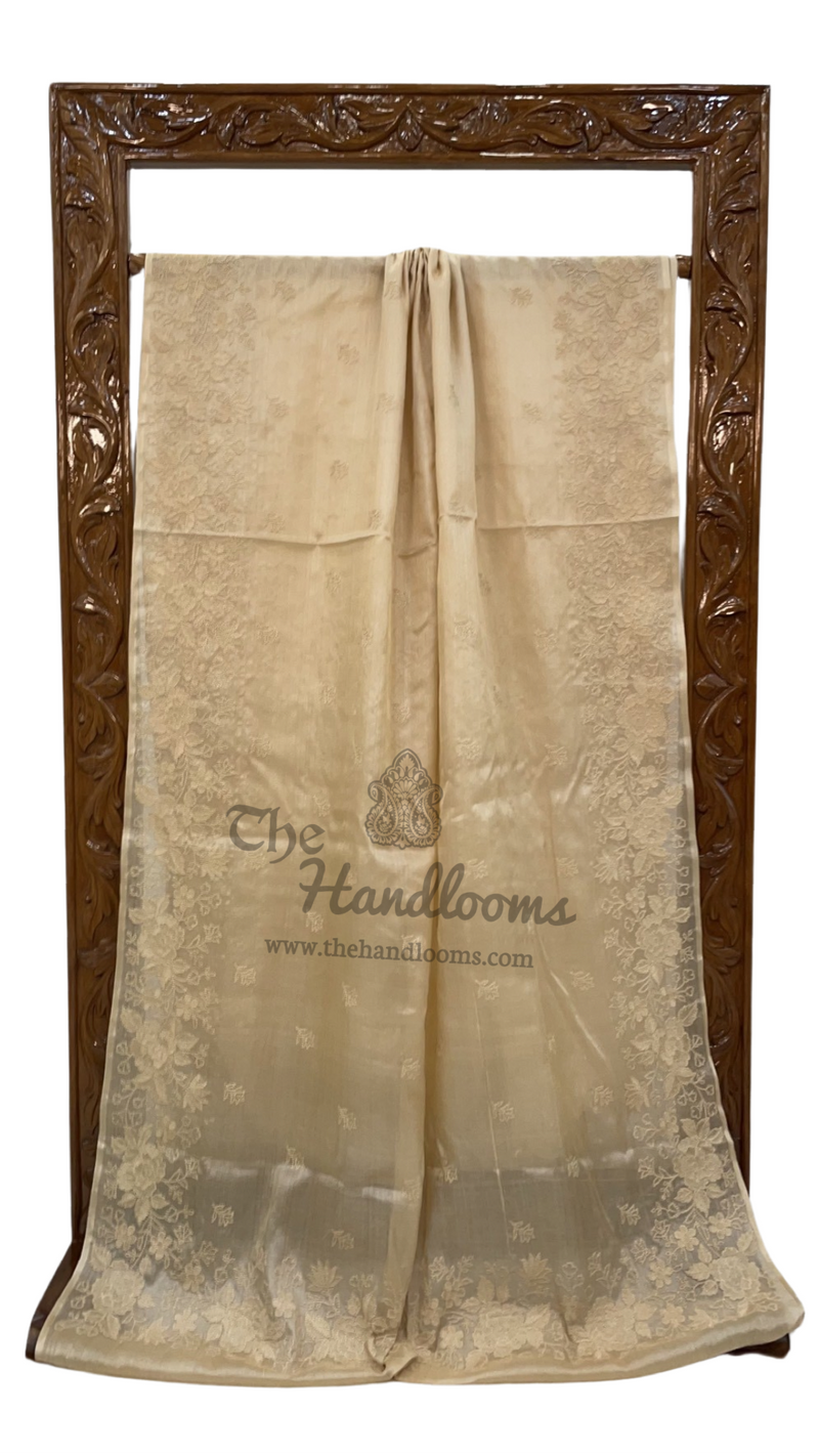 Tussar Silk Handloom Banarasi Saree With Chikankari - The Handlooms