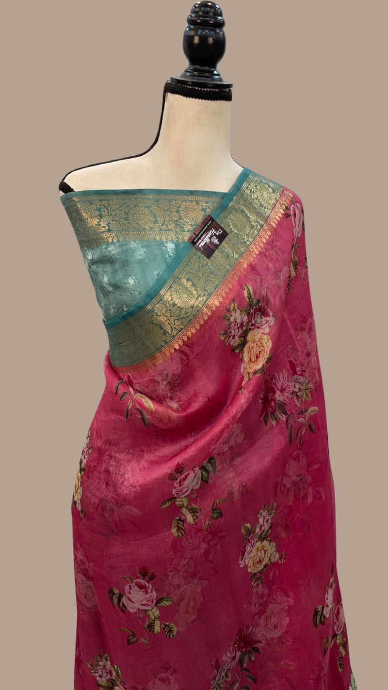 Pure Organza Digital Print Handloom Banarasi Saree - The Handlooms