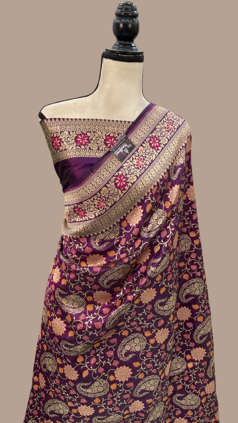 Pure Katan Silk Banarasi Handloom Saree - All over Jaal work with Meenakari - The Handlooms