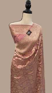 Onion Pink Pure Katan Silk Banarasi Handloom Saree - All Over Jaal Work - The Handlooms