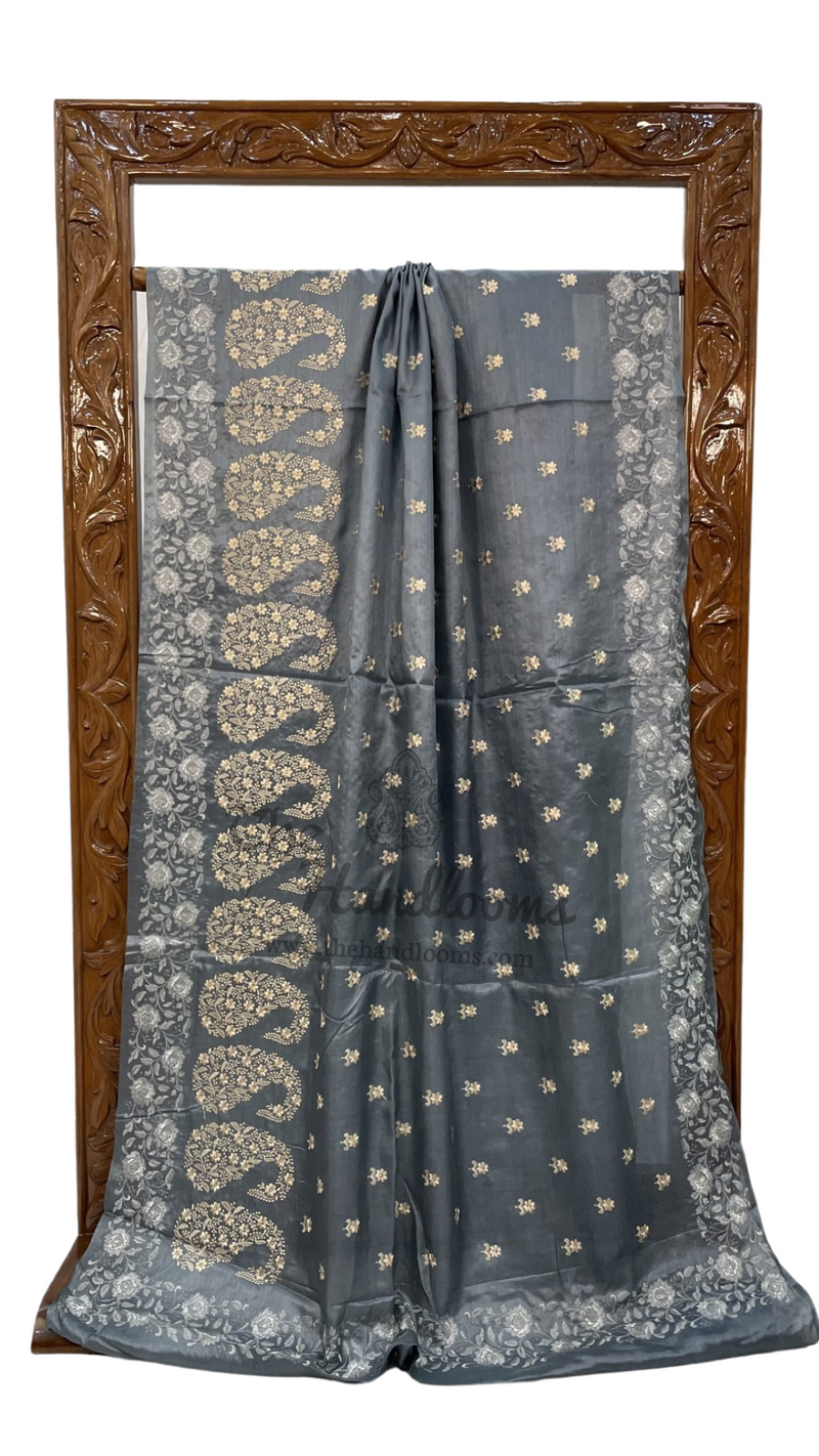 Tussar Silk Handloom Banarasi Saree With Chikankari - The Handlooms