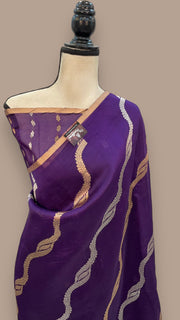 Dark Purple Pure Kora Handloom Banarasi Saree - The Handlooms
