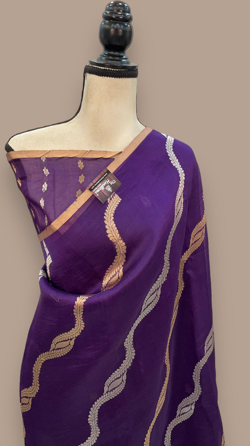 Dark Purple Pure Kora Handloom Banarasi Saree - The Handlooms