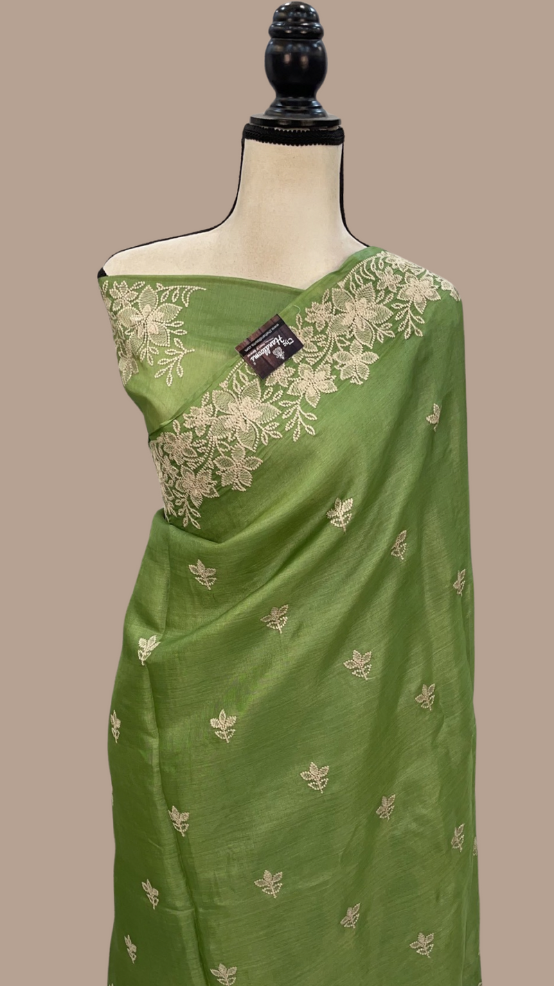 Tussar Silk Handloom Banarasi Saree With Chikankari - The Handlooms