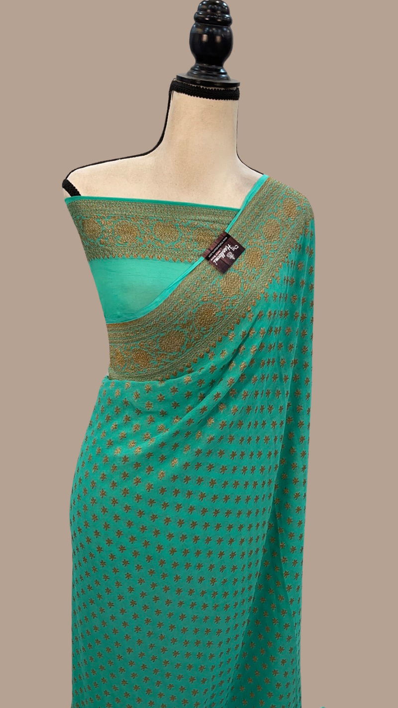 Khaddi Georgette Banarasi Saree -  Antique zari - The Handlooms
