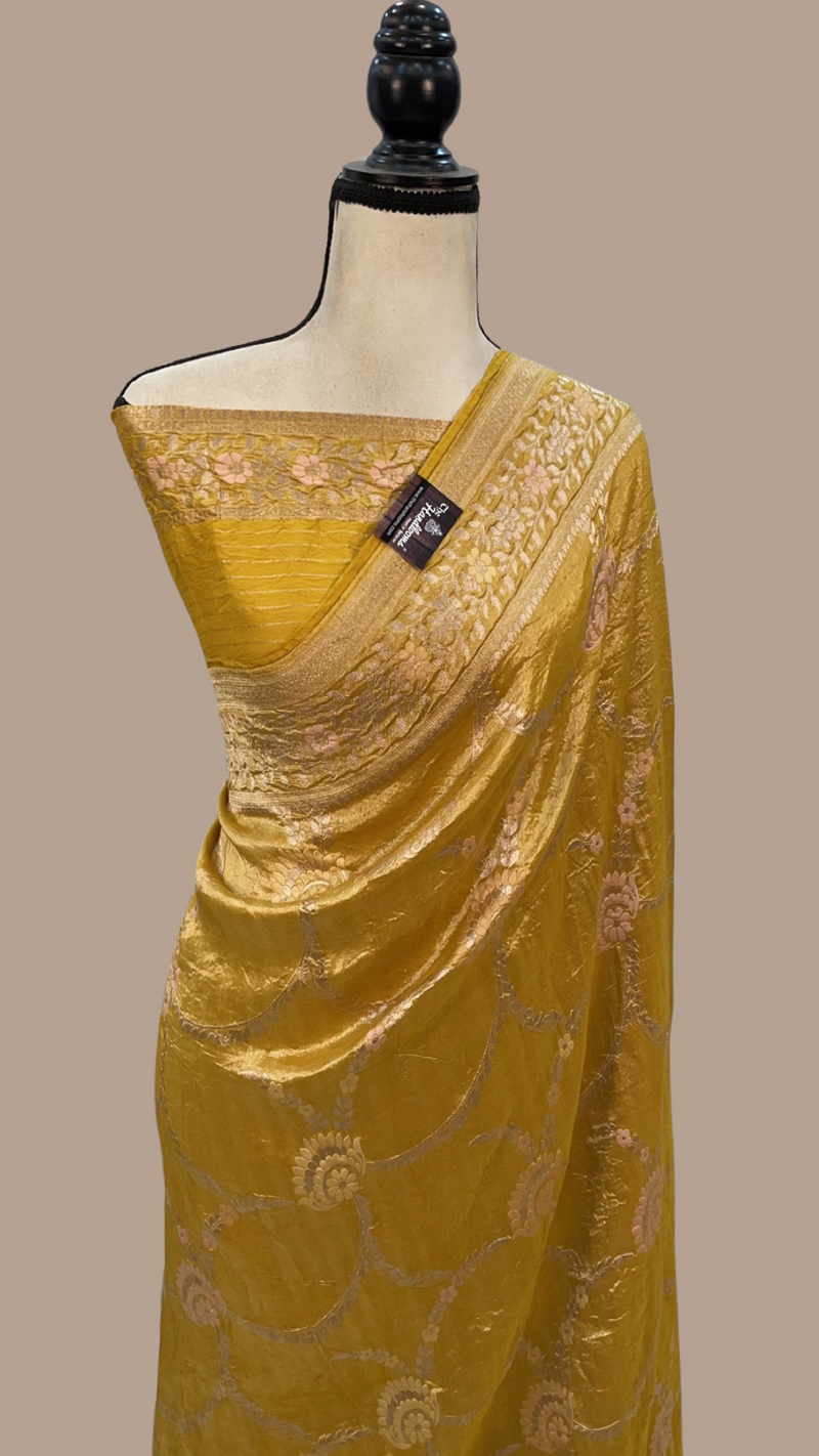 Pure Tussar Georgette Brocade Handloom Banarasi Saree - The Handlooms