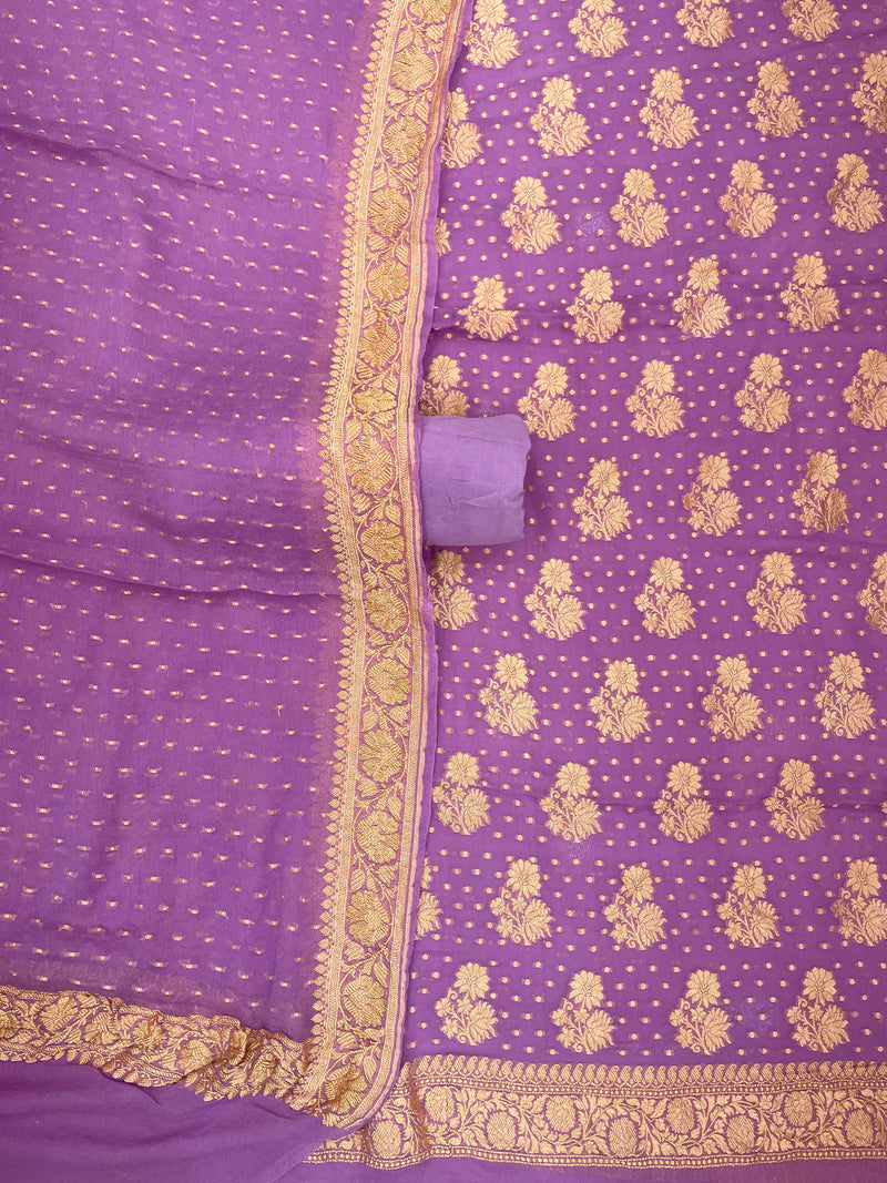 Mauvee Pure Khaddi Georgette Banarasi Dress material - The Handlooms
