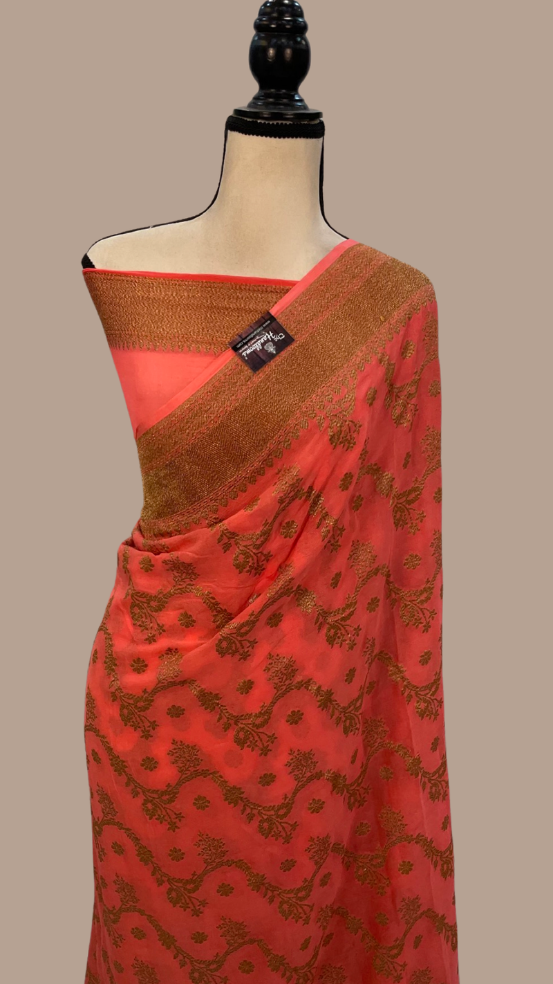Khaddi Georgette Banarasi Saree -  Antique zari - The Handlooms