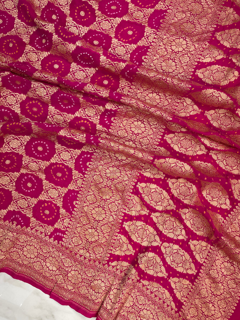 Pure Georgette Banarasi Bandhej Handloom Dupatta - The Handlooms