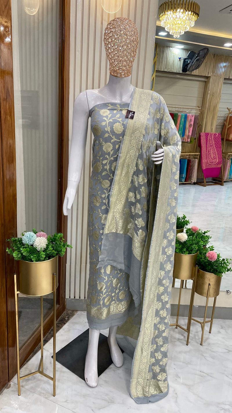 Khaddi Georgette Handlooms Banarasi Dress material - The Handlooms