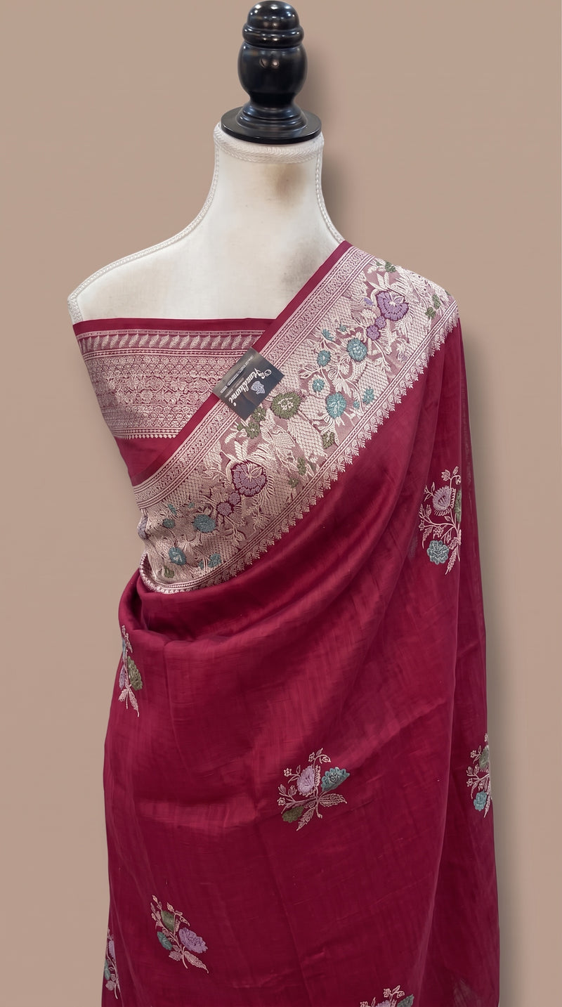 Pure Tussar Georgette Handloom Banarasi Saree - All Over Kadua Motifs With Meenakari