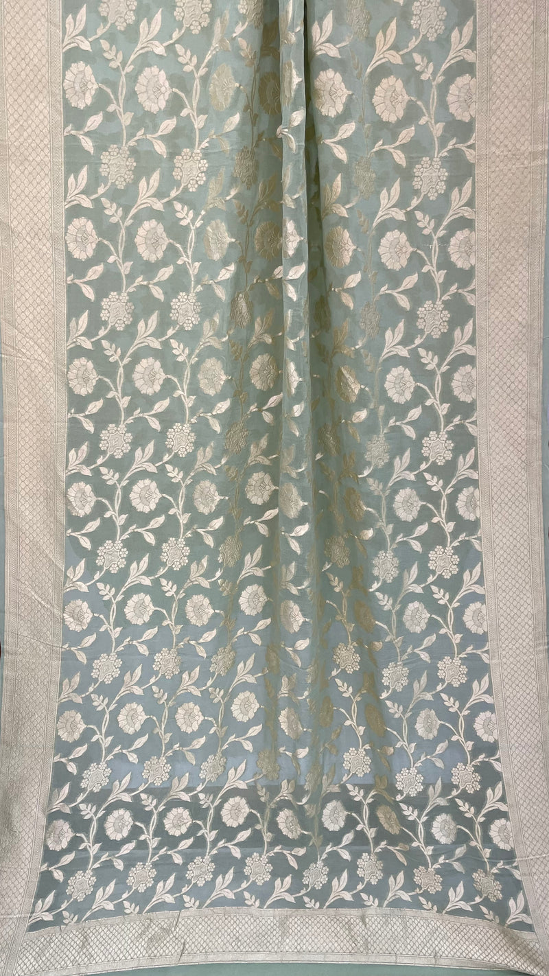 Pure Khaddi Georgette Dupatta - water zari - The Handlooms