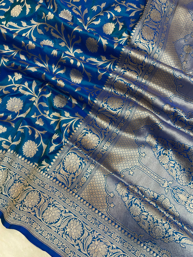 Pure Katan Silk Banarasi Handloom Saree - All Over Jaal Work - The Handlooms