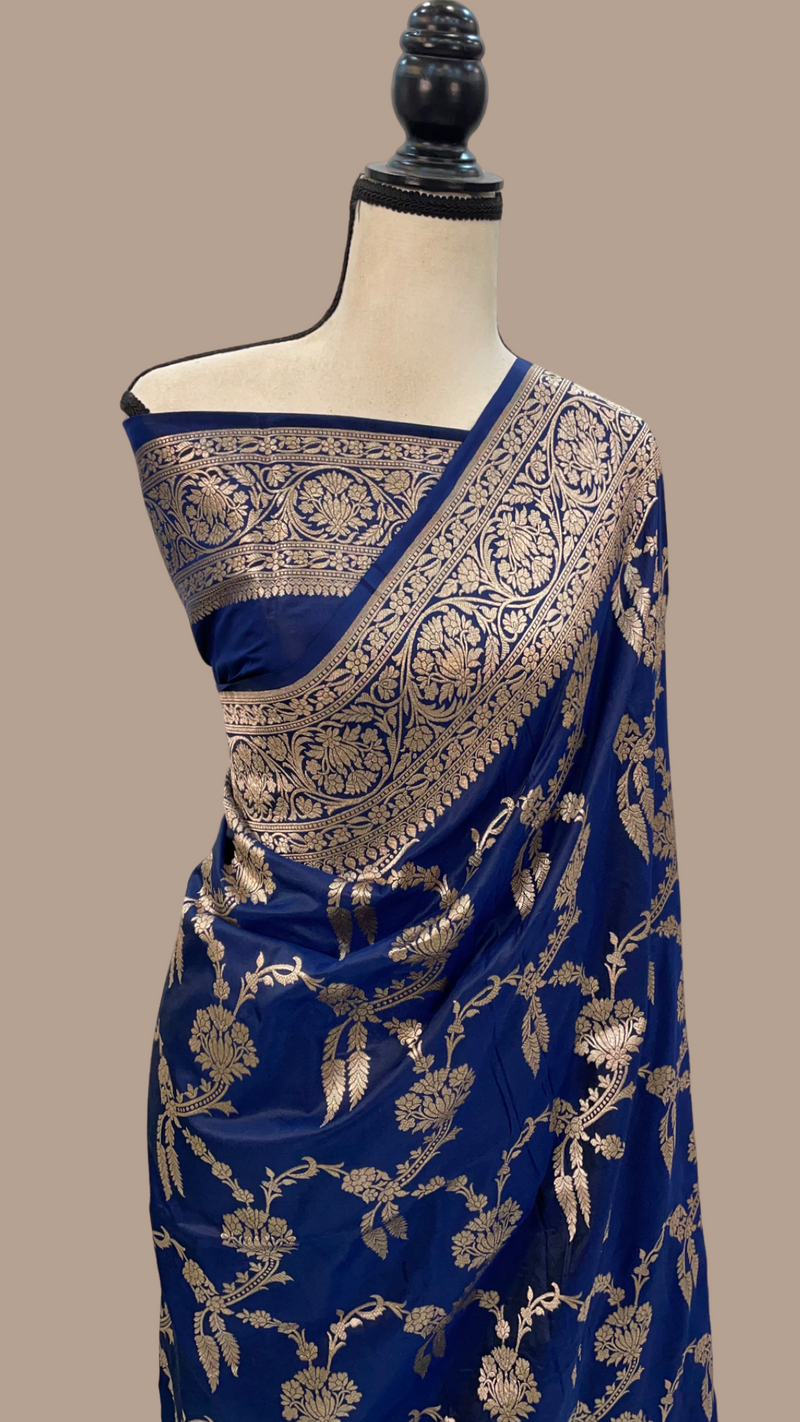 Blue Pure Katan Silk Banarasi Handloom Saree - All Over Jaal Work - The Handlooms