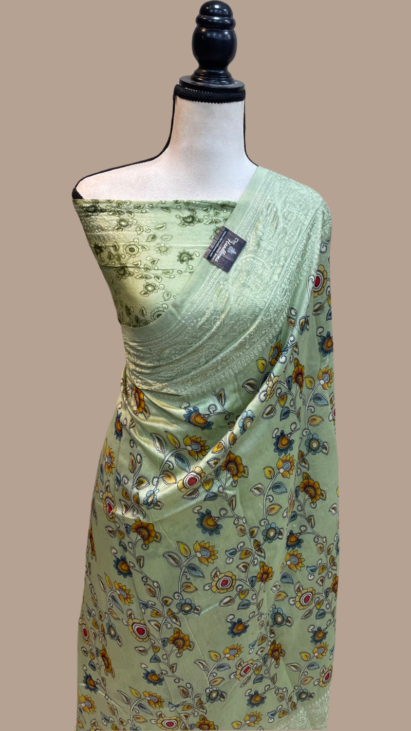 Pure Chanderi  Digital Print with Chikankari Handloom Banarasi Saree - The Handlooms