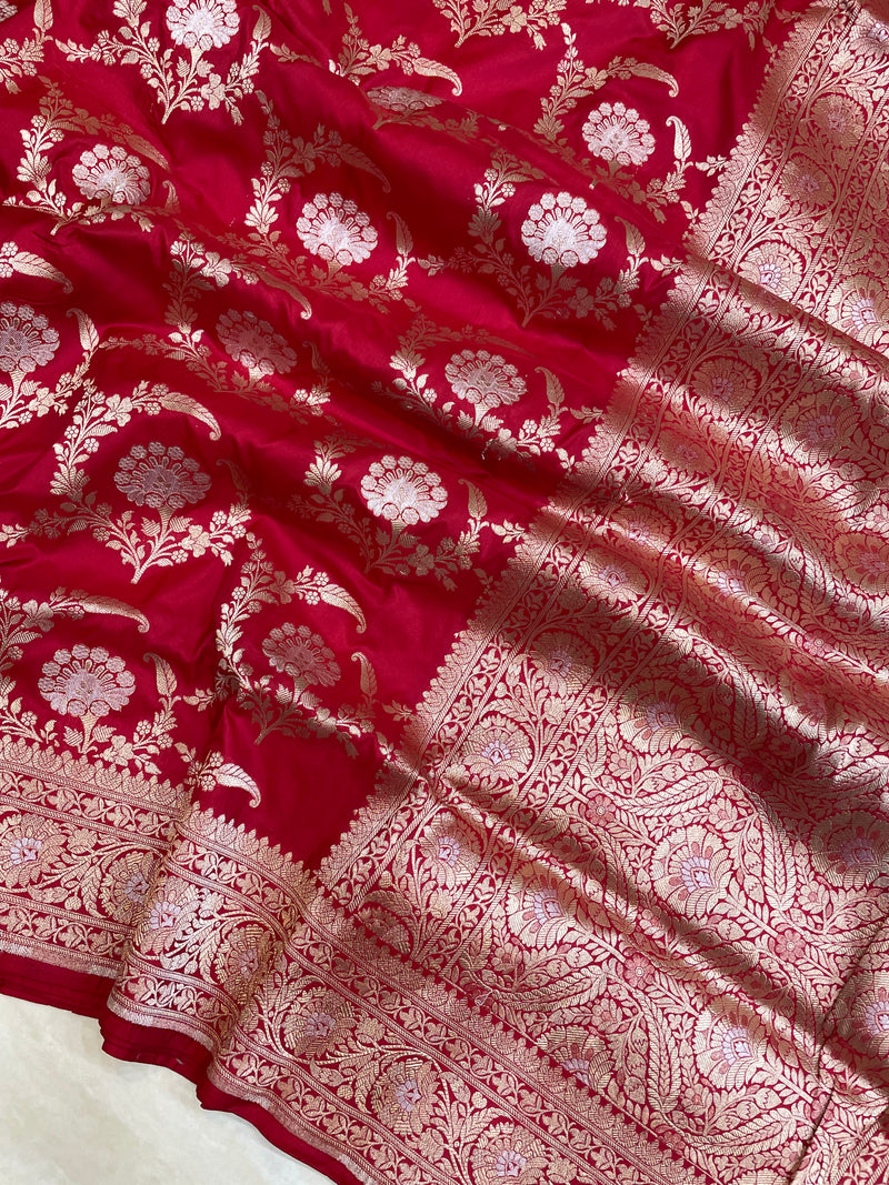 Pure Katan Silk Banarasi Handloom Saree - All over Sona Roopa Jaal work - The Handlooms