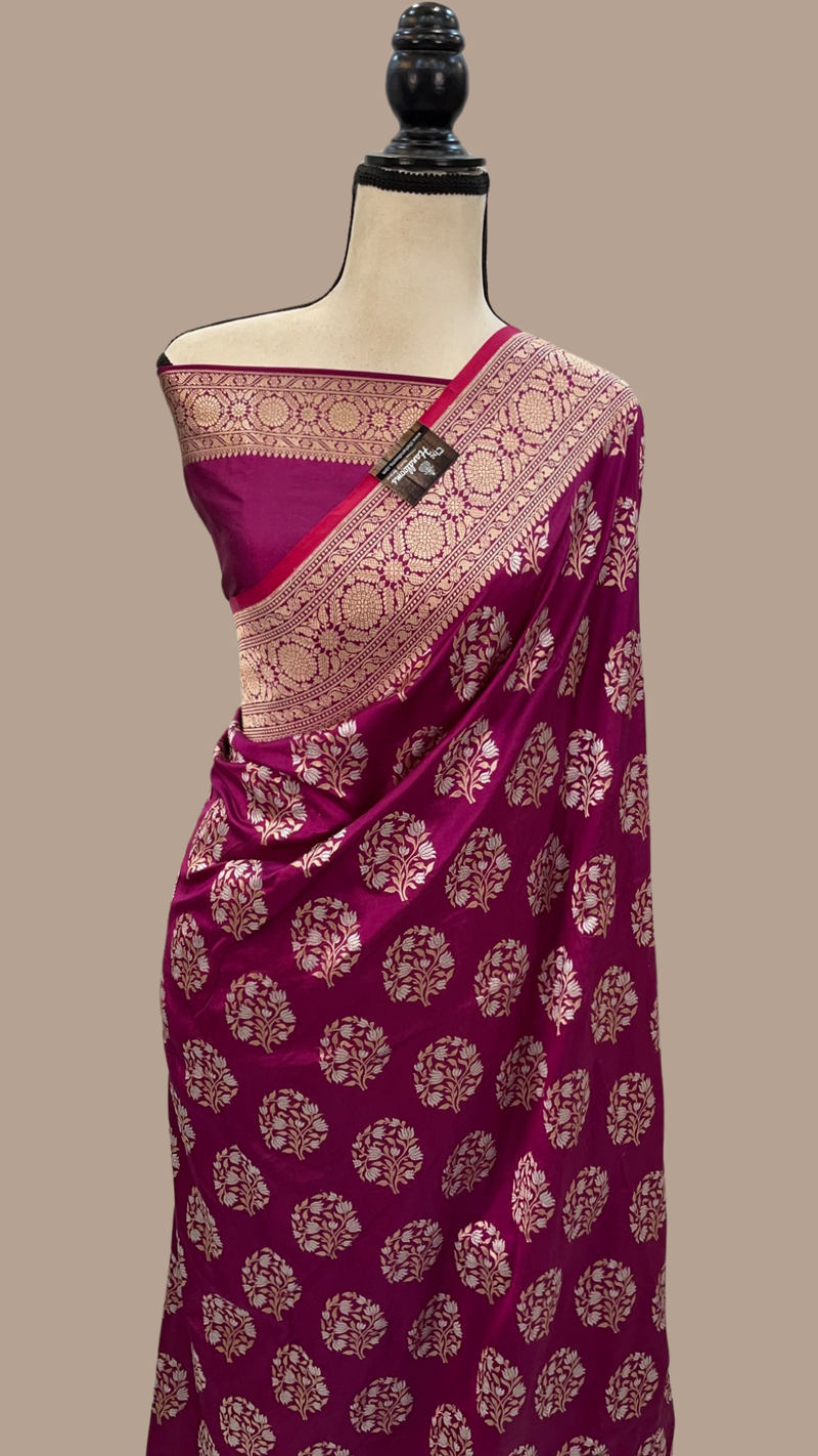 Pure Katan Silk Banarasi Handloom Saree - All over Sona Roopa Jaal work - The Handlooms