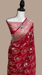 Pure Katan Silk Banarasi Handloom Saree - All over Sona Roopa Jaal work - The Handlooms