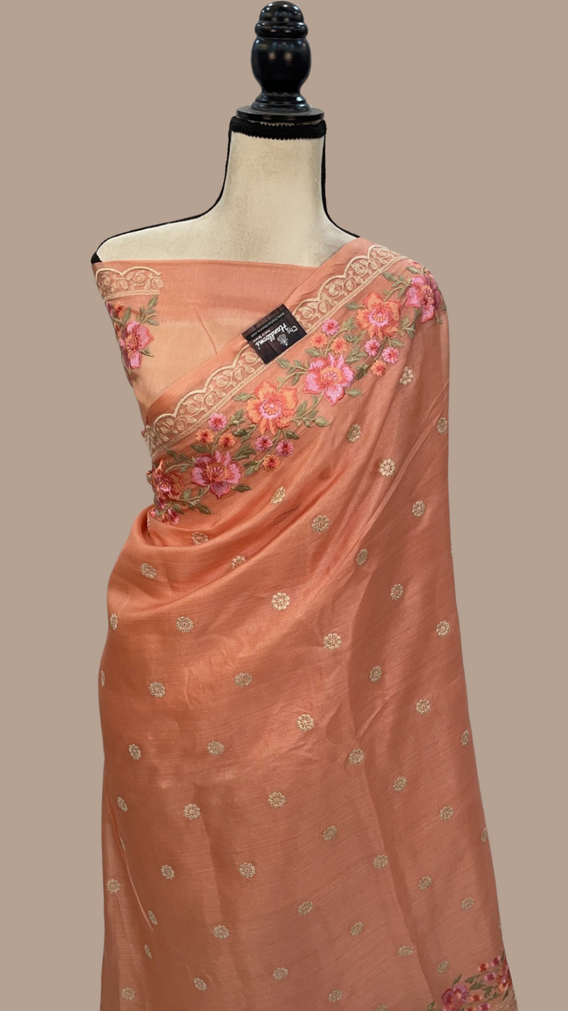 Tussar Silk Handloom Banarasi Saree With Chikankari - The Handlooms