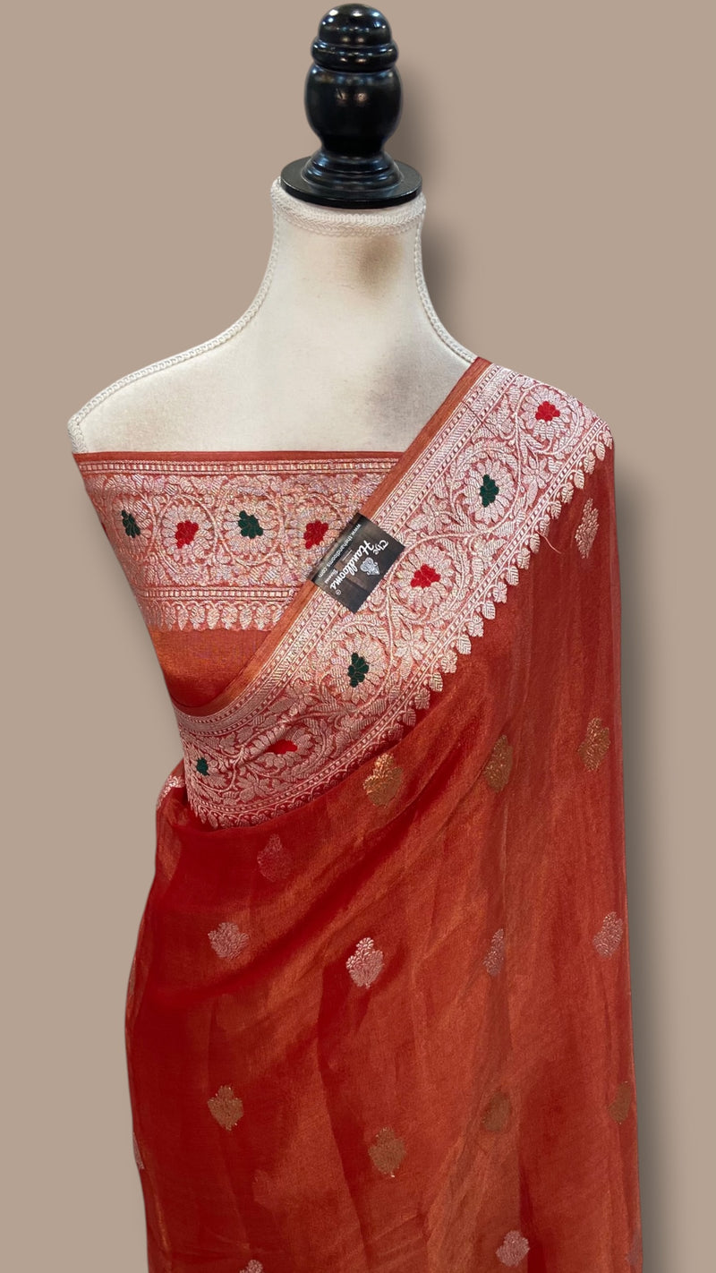 Handloom Banarasi Khaddi Georgette Saree | All-Over Sona Roopa Kadua Motifs & Meenakari